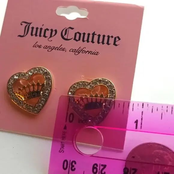 JUICY COUTURE Hearts earrings| juice couture women's rhinestone earrings NEW - Picture 6 of 8